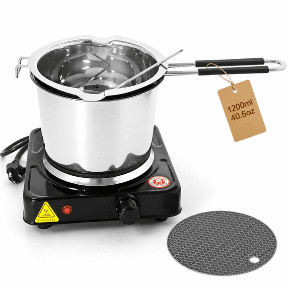 1200ml 304 Stainless Steel Double Boiler Pot with 1000W Electric Hot Plate