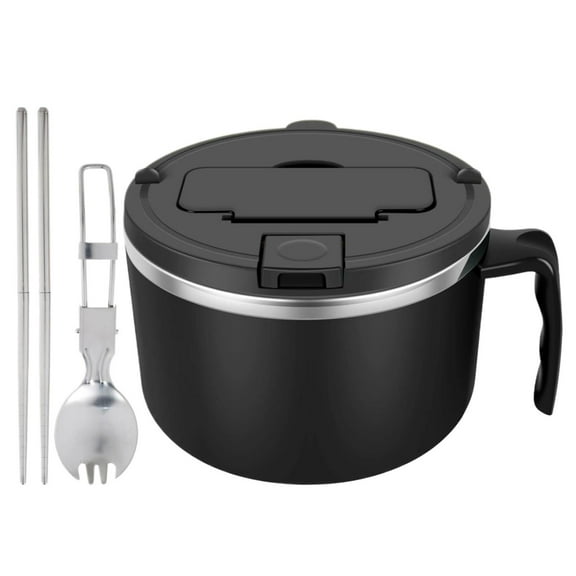 1200ml 304 Stainless Steel Noodle Bowl Microwave Noodle Bowl Set With Spoon Chopsticks Ramen Cooker Bowl With Handle Dishwasher Portable Soup Bowl For College Dorm Home Tableware