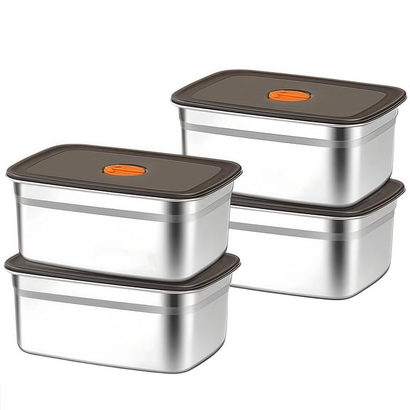 1200ml Bento Box Food Storage Container, SUS316L Stainless Steel Plates with Lids, Leakproof Rectangle Storage Pan for Meal Prep, Fridge, Freezer & Lunch