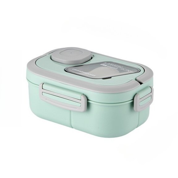 1200ml Green Bento Lunch Box with Fork, Large Capacity Leak Proof Salad Container Food Storage Bowl