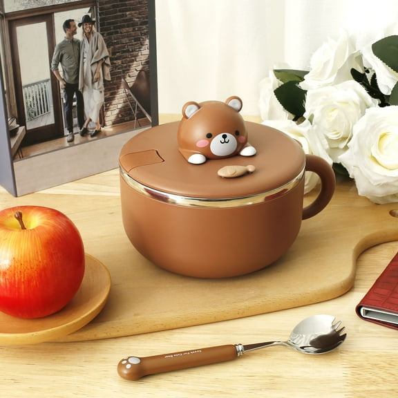 1200ml Ramen Bowl with Lid Sealed Ramen Cooker Bowl with Handle and Fork Insulated Noodle Bowl Practical Instant Serving Bowl with Air Holes Portable Salad Pasta Bowl for Office College Dorm