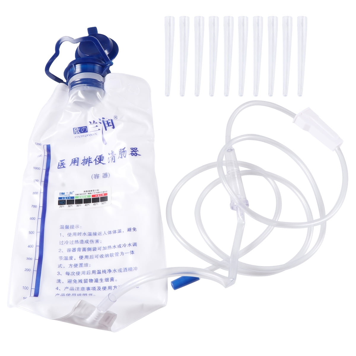 1200ml Reusable Enema Bag Kit with Flowcontrol Hose and 10 Disposable
