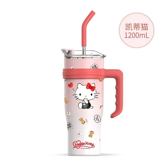 1200ml Sanrio Thermos Bottle Cold Ice Cute Hello Kitty Kuromi Cinnamoroll Melody Stainless Steel Water Bottle Tumbler Straw Gift