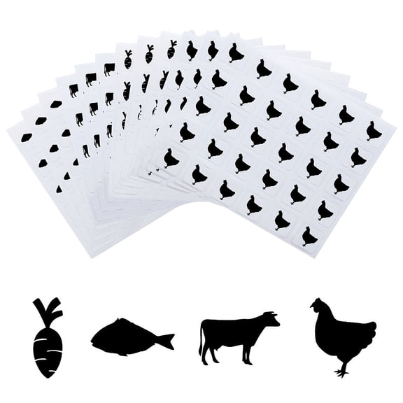 1200pcs 4 Styles Black Meal Stickers 1 Inch Food Choice Sticker Beef/Chicken/Fish/Carrot Wedding Meal Indicator Stickers Kitchen Stickers for Place