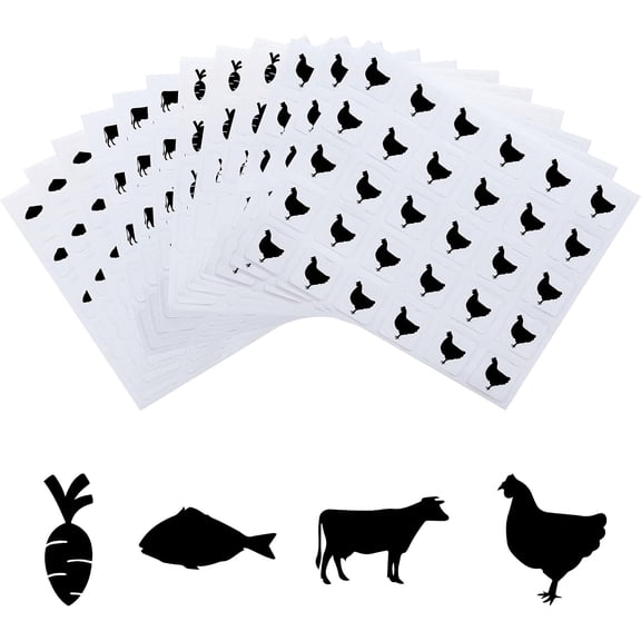 1200pcs 4 Styles Black Meal Stickers 1 Inch Food Choice Sticker Beef/Chicken/Fish/Carrot Wedding Meal Indicator Stickers Kitchen Stickers