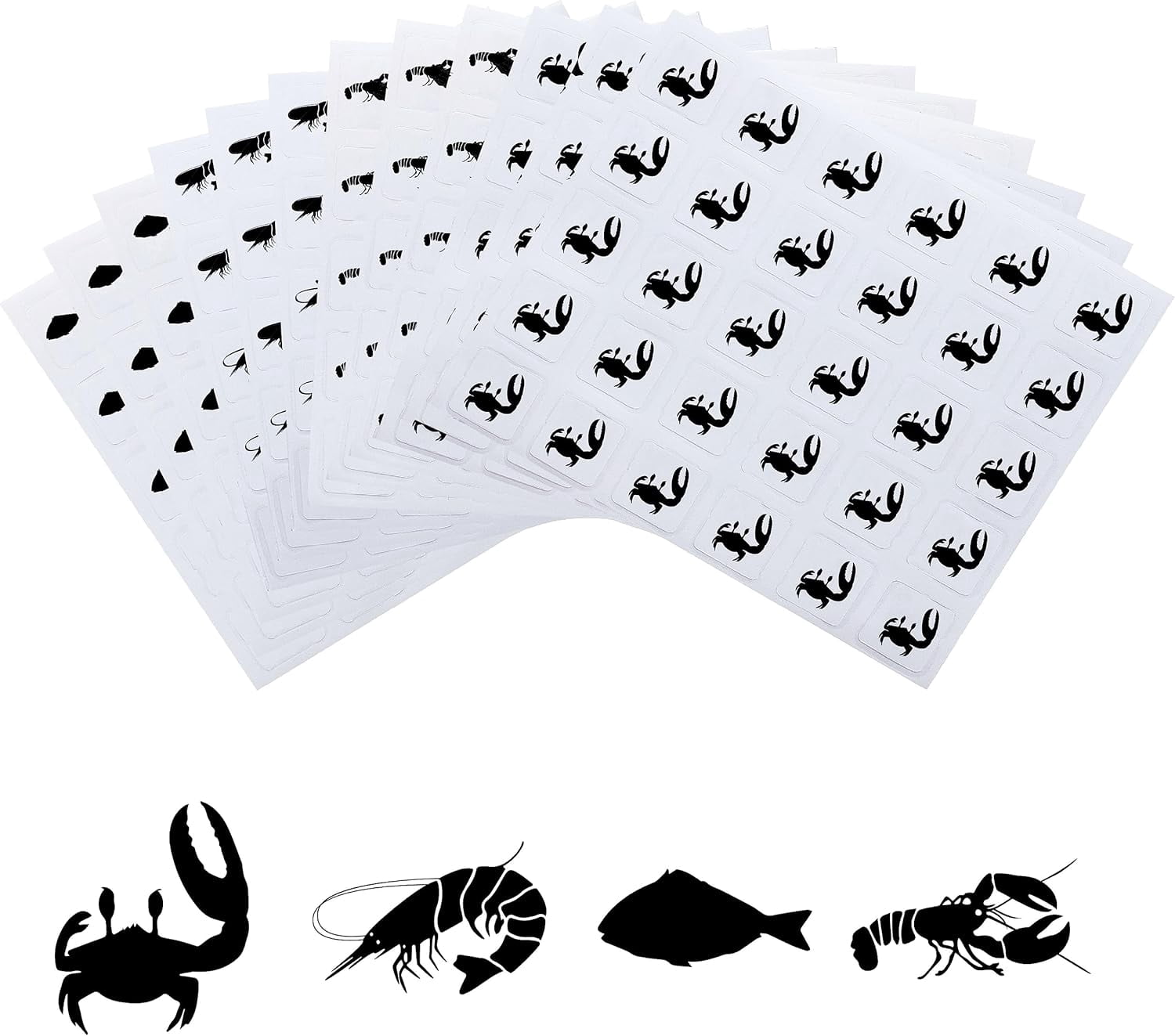 1 Inch Food 1200pcs 4 Styles Black Meal Stickers 1 Inch Food Choice Sticker Crab ...