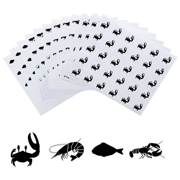 1200pcs 4 Styles Black Meal Stickers 1 Inch Food Choice Sticker Crab/Crayfish/Shrimp/Fish Wedding Indicator Kitchen for Place Card
