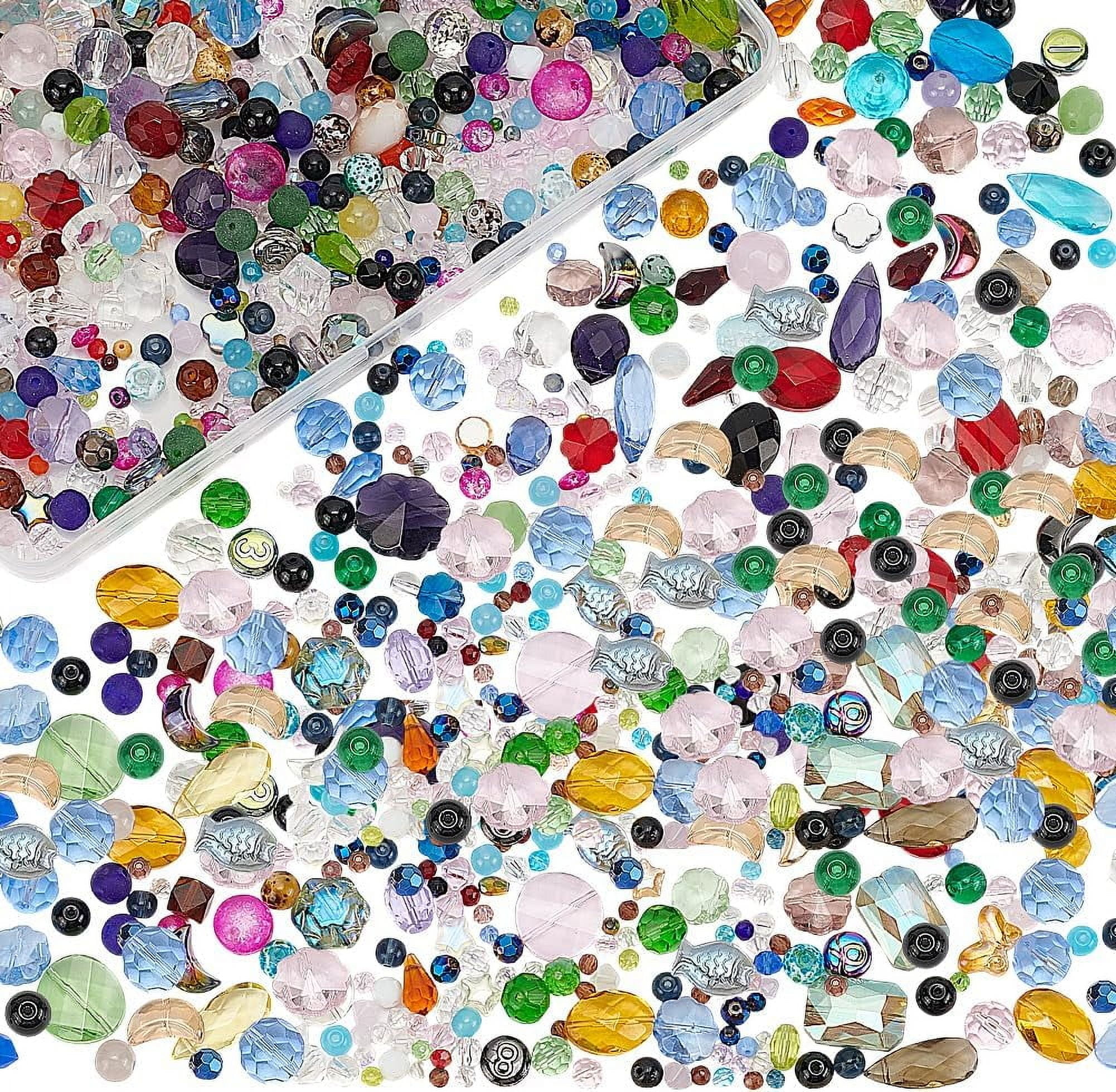 1200pcs+ Assorted Faceted Glass Beads for Jewelry Making Mixed Shapes Spacer Loose Beads Mixed Color Beads for Bracelets Necklaces Crafting Beads Supplies 450g Hole: 1-1.6mm