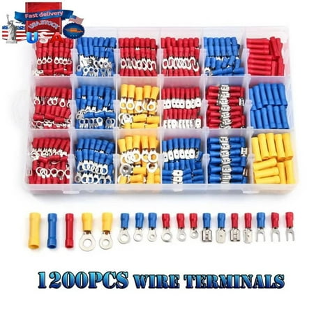 1200pcs Assorted Insulated Electrical Wire Terminals Crimp Connectors Spade Kit