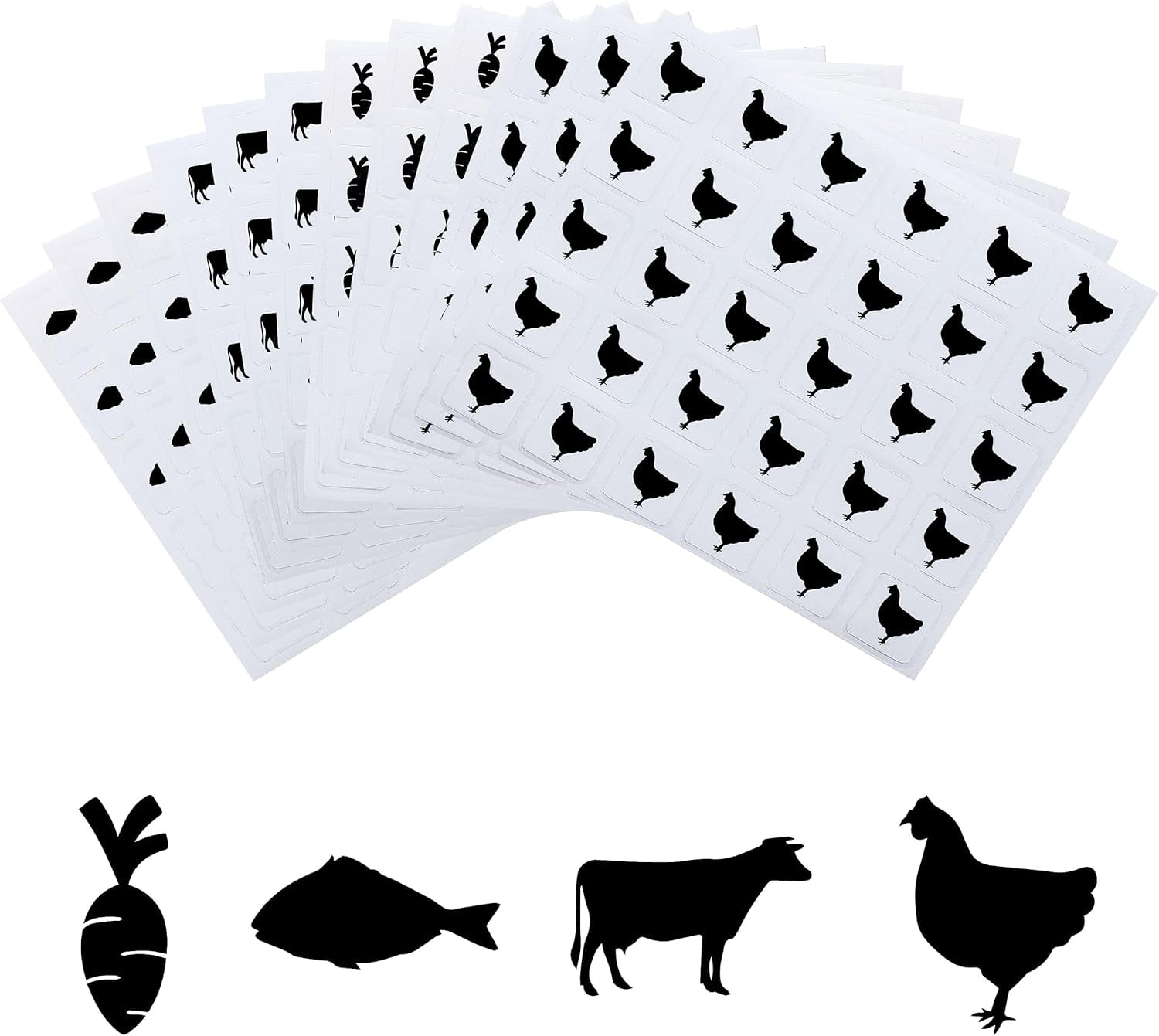 1200pcs Black Meal Stickers 1Inch Food Choice Sticker Beef/Chicken/Fish