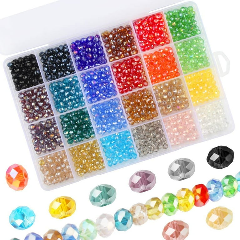 1200pcs Crystal Beads Glass Beads with a Storage Box for Bracelet Necklace Jewelry Making DIY Craft 6mm24 Colors