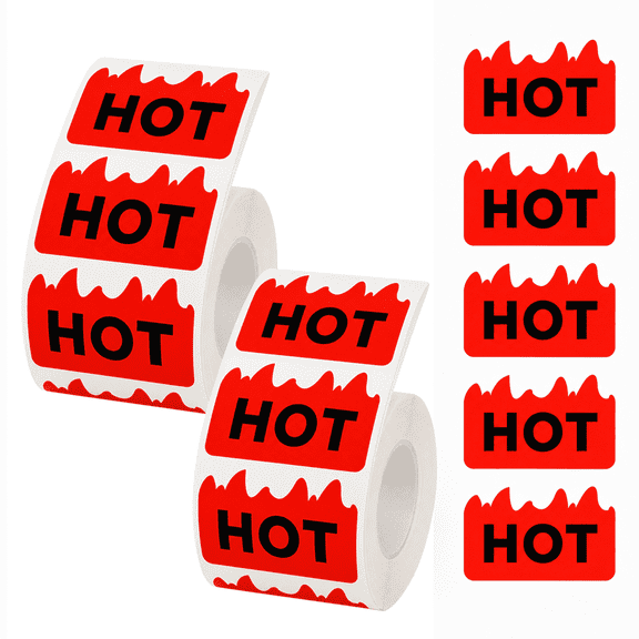 1200pcs Rave Hot Stickers 2 x 1.18 Inch, Hot Flame Fire Shape Labels, Marking Popular Items for Party, Restaurants, Spicy Food (Red)