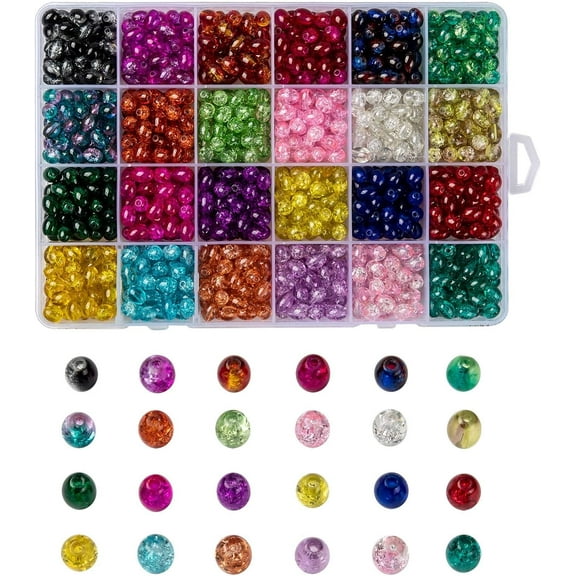 1200pcs Transparent Crackle Glass Beads 6x8mm 24 Colors Oval Glass Loose Beads for Jewelry Making
