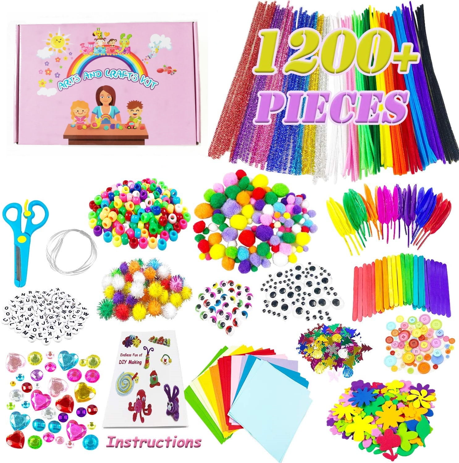 1200pcs+children's craft set toys - DIY craft set, 4-8 year old children's crafts, birthday gifts for children, girls and boys, pre-school family toys
