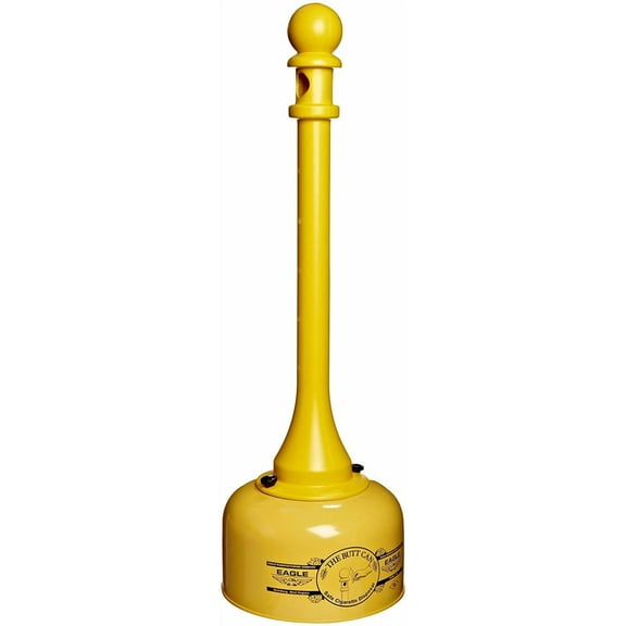 1202 Galvanized Steel Poly Tube Cigarette Butt Receptacle, 2-1/2 gallon Capacity, 35" Height, 11" Diameter, Yellow