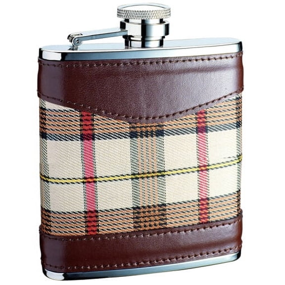 1205YCY Light Color Plaid Cloth Wrapped flask, 6 Oz, Stainless Steel