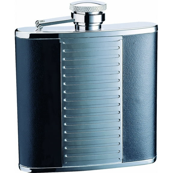 1205YGA leather flask wit silver middle, 5 Oz, Stainless Steel
