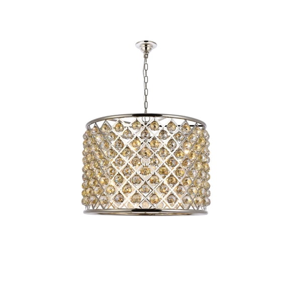 1206 Madison Collection Pendent lamp D:27.5" H:21" Lt:8 Polished nickel Finish (Royal Cut Golden Teak Crystals)
