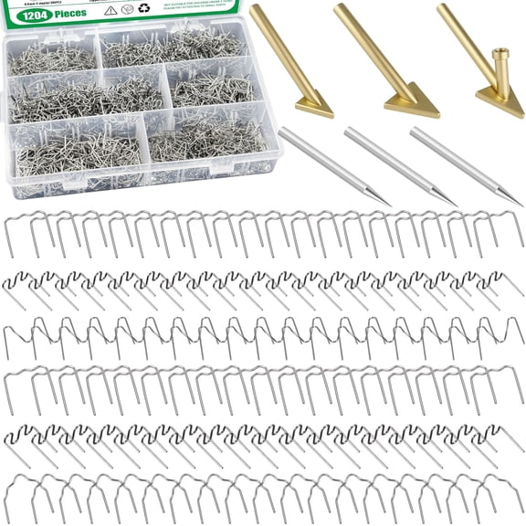 1206PCS Plastic Welding Kit with Storage Box, 0.6mm 0.8mm Hot Staples, Soldering Iron Gun Tips and Triangular Copper Head Welder Accessories for Car Bumper Machine Repair