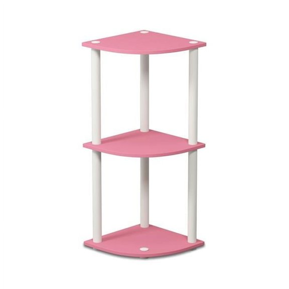 12077PI-WH Turn-N-Tube 3-Tier Corner Display Rack Multipurpose Shelving Unit - Pink & White