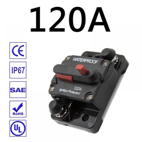 120Amp Waterproof Circuit Breaker 30A-300A Reset Fuse Holder with Manual Reset Auto Car Marine Stereo Audio Inline Fuse for System Protection