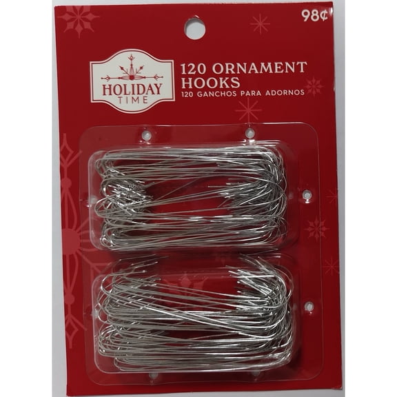 Silver Jumbo Christmas Ornament Hooks, 2.5", 120 Count, by Holiday Time
