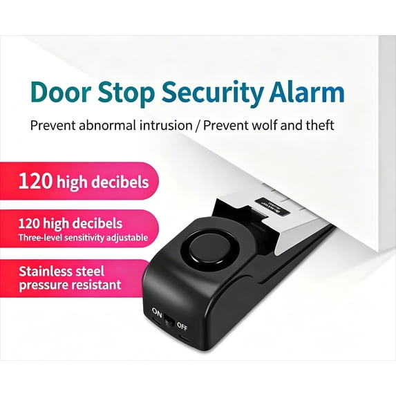 120DB Rechargeable Door Stop Alarm, Portable Security Door Stopper Wedge, Anti-Theft Door Alarm for Home, Apartment, Hotel & Travel