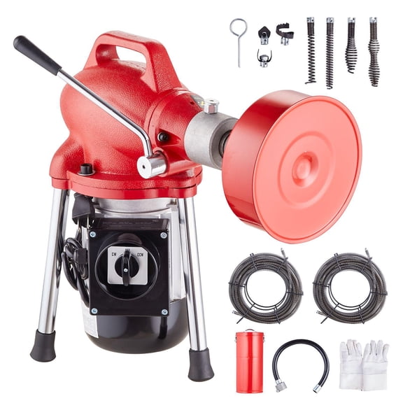 120FT 5/8In 370W Manual Feed Sectional Drain Snake Auger Cleaner Machine