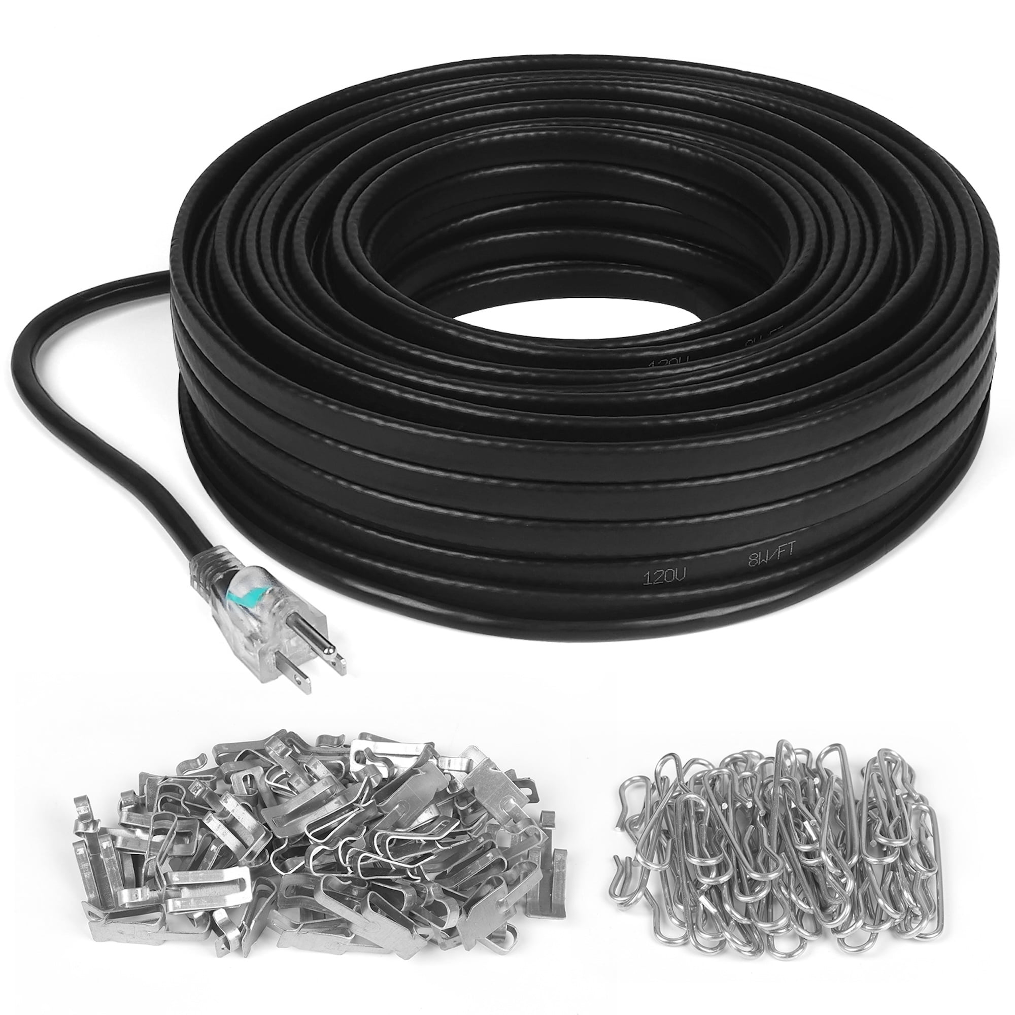 160FT Heat Tape For Water Pipes – Self-Regulating De-Icing Cable, 120V 8W/ft, Roof Snow Prevention & Pipe Freeze Protection, With Mounting Buckles