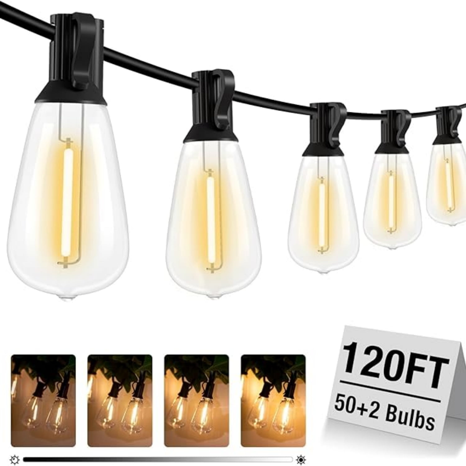 120FT LED Outdoor String Lights with Dimmer, Waterproof Patio Lights with ST38 Vintage Edison Bulbs, Warm White Outside Hanging Light with Timer for Yard Gazebo Party
