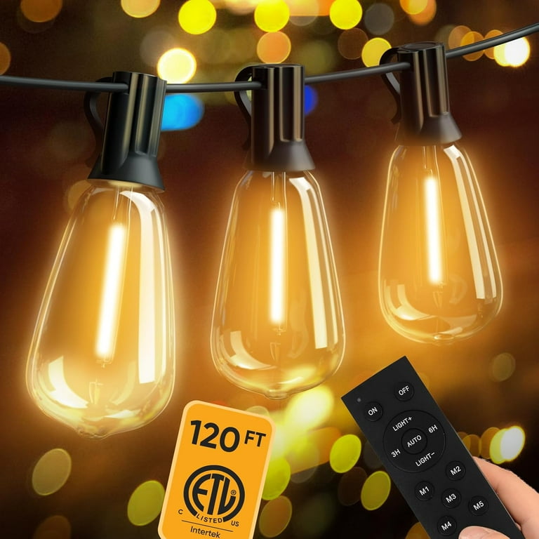 120FT LED Outdoor String Lights with Remote 60 2 Edison Shatterproof Bulbs 24V Low Voltage Dimmable Patio Lights Outdoor Waterproof 2700K LED