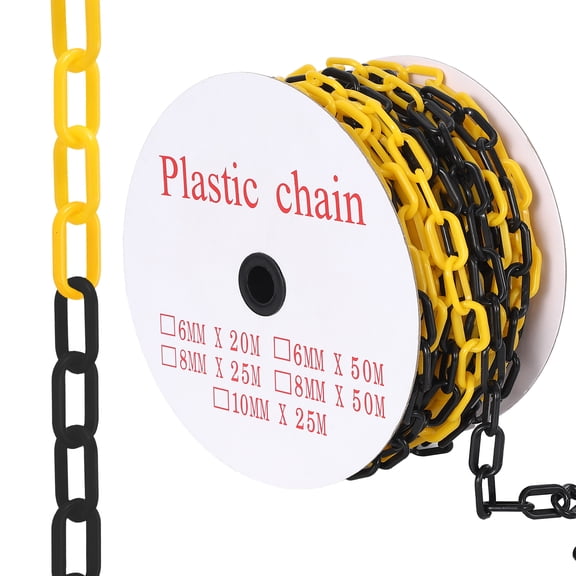 120FT Plastic Safety Barrier Chain – 6MM Thick, 1.5-Inch Links, UV Resistant, 25 S-Hooks – Weatherproof Crowd Control Chain for Parking Lots, Construction Sites, Queue Lines – Color: Yellow & Black