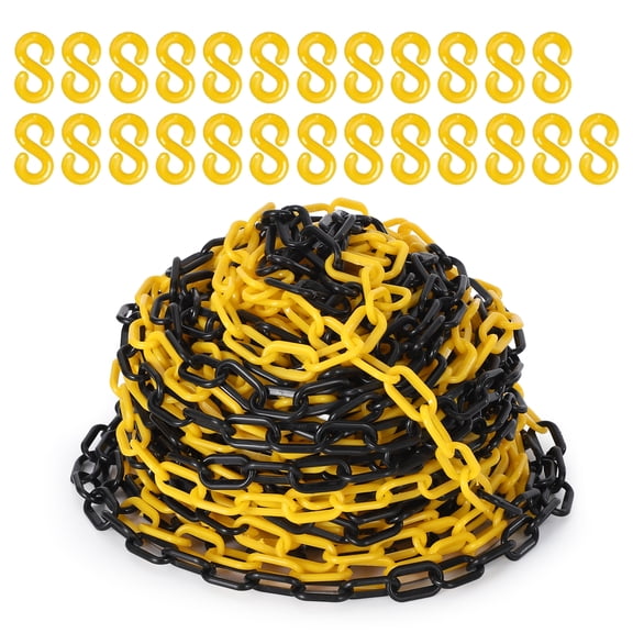 120FT Plastic Safety Barrier Chain 6MM Thick 1.5" Links UV Resistant Sturdy Comes with 25 Yellow + black Yellow Black