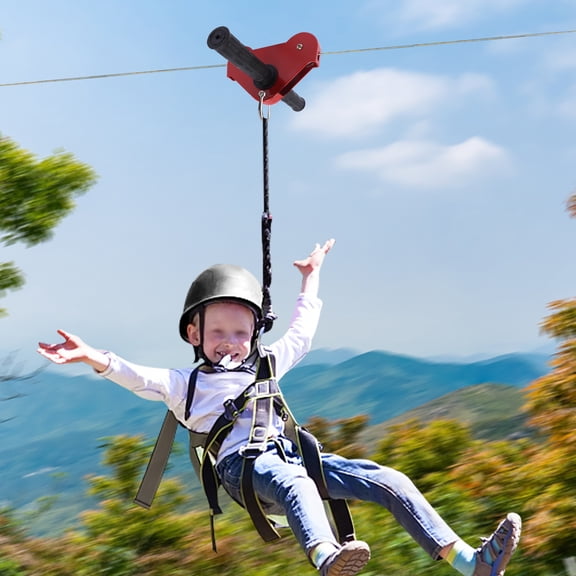 120FT Zip line Kit with Stainless Steel Spring Brake 300lbs for home backyards parks camping