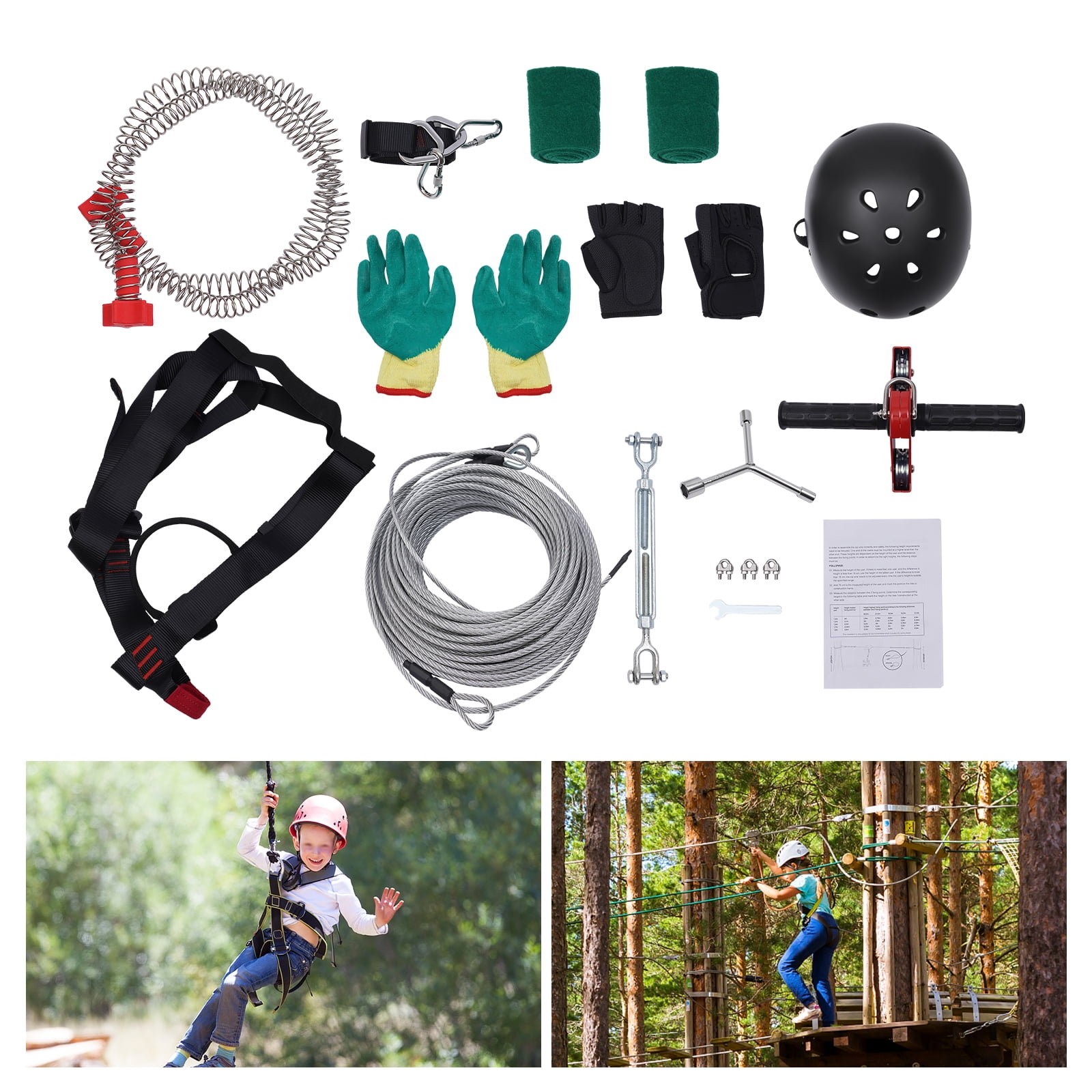 120FT Zipline Kit for Backyard Kids Adults with Stainless