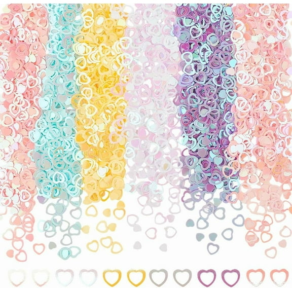 120G 6 Colors Love Heart Loose Glitter Sequins Loose Mini Holographic Hollow Sparkles Holographic Nail Flakes Bulk Iridescent Plastic