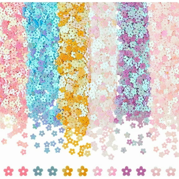 120G Mini Flower Loose Glitter Sequins Holographic Hollow Small Sparkles Nail Flakes Bulk Holographic Iridescent Plastic for DIY Scrapbook Sewing Cardmaking Jewelry Wedding Decorartion Mixed Color