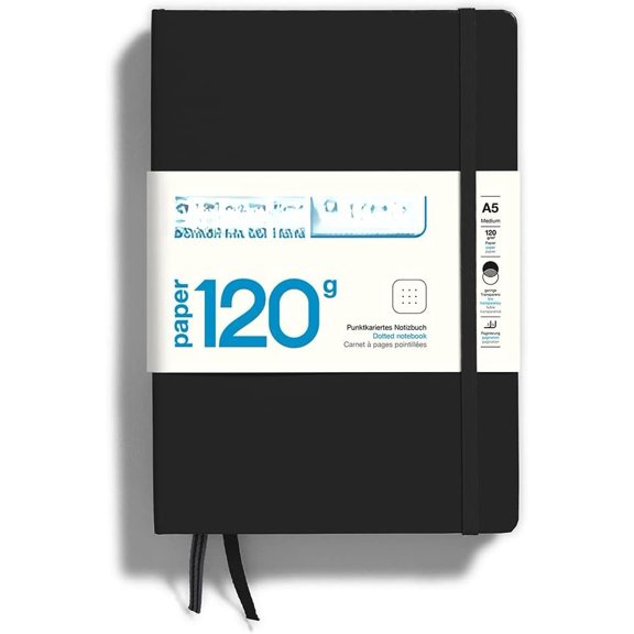- 120G Special Edition - Medium A5 Dotted Hardcover Notebook (Black) - 203 Numbered Pages with 120gsm Paper