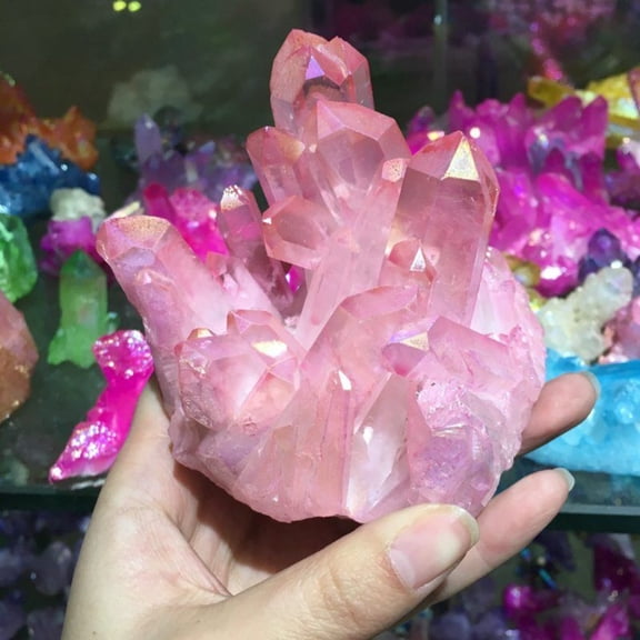120G natural pink halo quartz crystal cluster titanium specimen mineral rock -