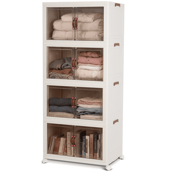 120Gal/480Qt Stackable Storage Bins, Collapsible Storage Bins with Lid, Extra Large Closet Organizers and Storage with Transparent Door