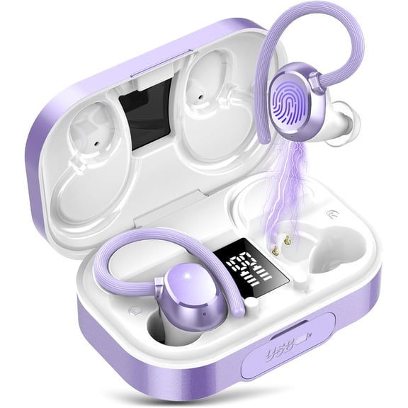 120H Wireless Earbuds, 4.7g Lightweight, IPX7 Waterproof, Deep Bass 2.0, Secure Over-Ear Fit for Running & Sports(Purple)