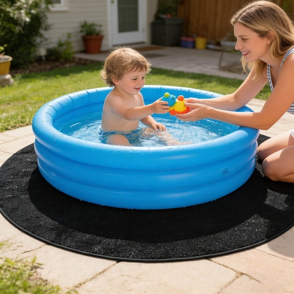 120IN Round Pool Groundsheet, Black Polyester Geotextile Pool Mat, Underlay Tarpaulin for Outdoor Inflatable/Frame Pools