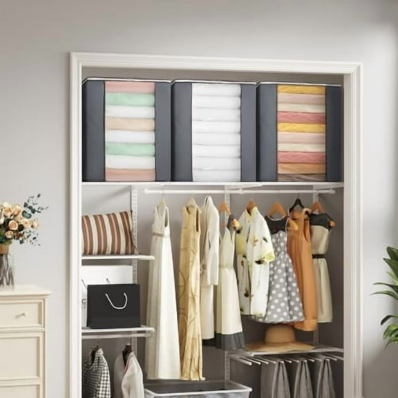 120L Extra Large Blanket Storage Bags, Foldable Comforter Storage with Reinforced Handles, Clothes Storage Containers for King Comforter, Bedding, Pillow, Sheet, Storage Bin with Lids 3 Pack