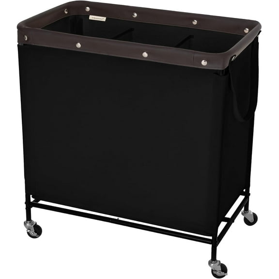 120L Laundry Hamper with Wheels, 3-Section Rolling Laundry Cart, Laundry Room Cart, Dirty Clothes Basket for Hotels, Bathrooms, Dormitories, Black