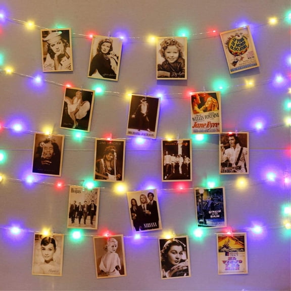 120LEDs Multicolor Photo Clips String Light, 40Ft Fairy Light with 52 Clear Clips & 12 Hooks on Wall, Timer & 8 Modes USB Powered Copper Wire String Light for Hanging Picture, Bedroom Party