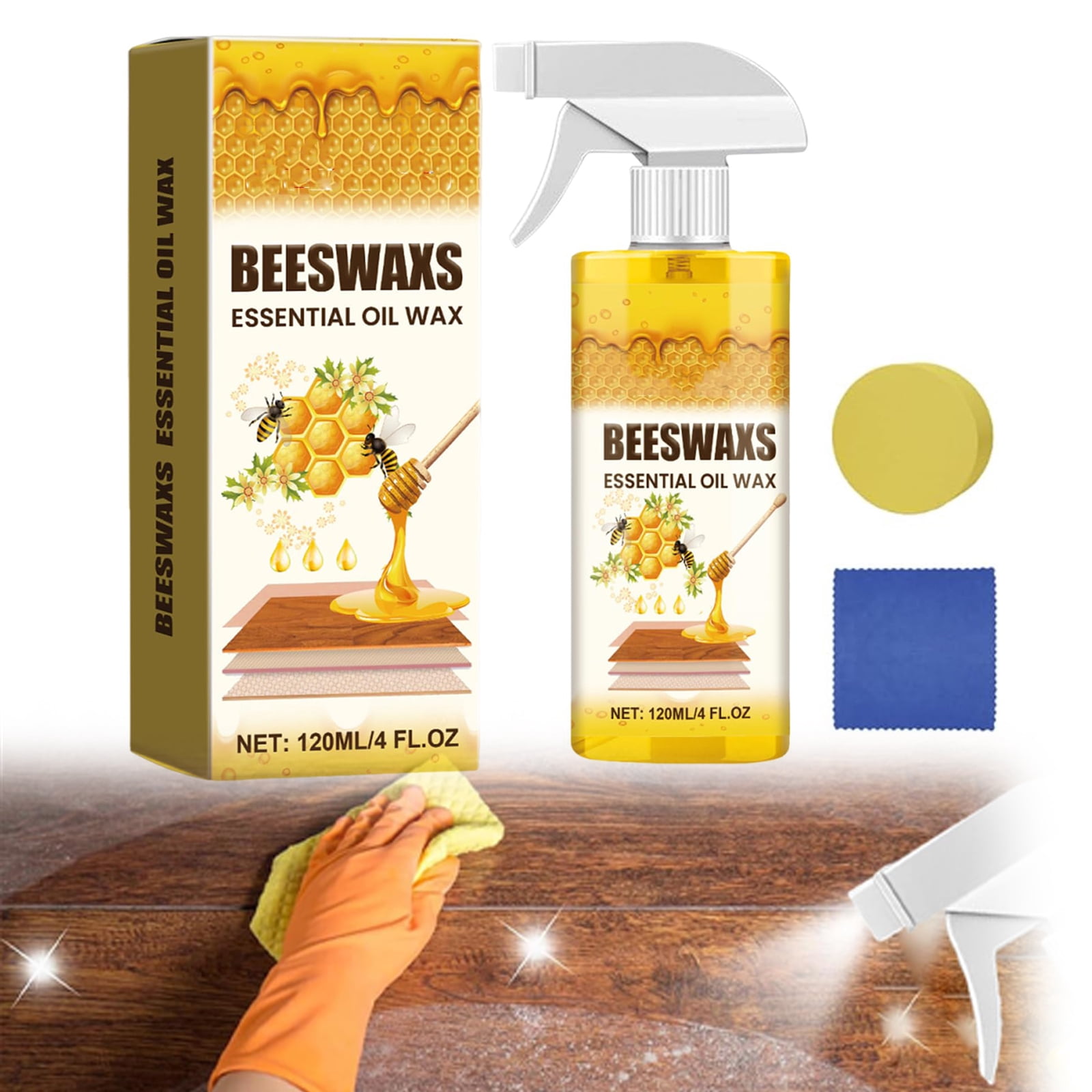 120ML Beeswax Wood Polish Spray, Natural Beeswax & Essential Oil Wax for Wood Furniture Floors, Cleaner & Conditioner for Living Room Kitchen(1PC)