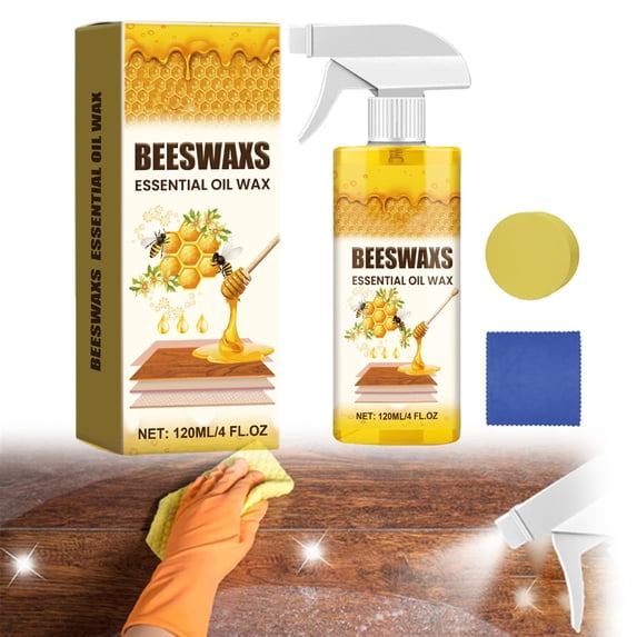 120ML Beeswax Wood Polish Spray, Natural Beeswax & Essential Oil Wax for Wood Furniture Floors, Cleaner & Conditioner for Living Room Kitchen(1PC)