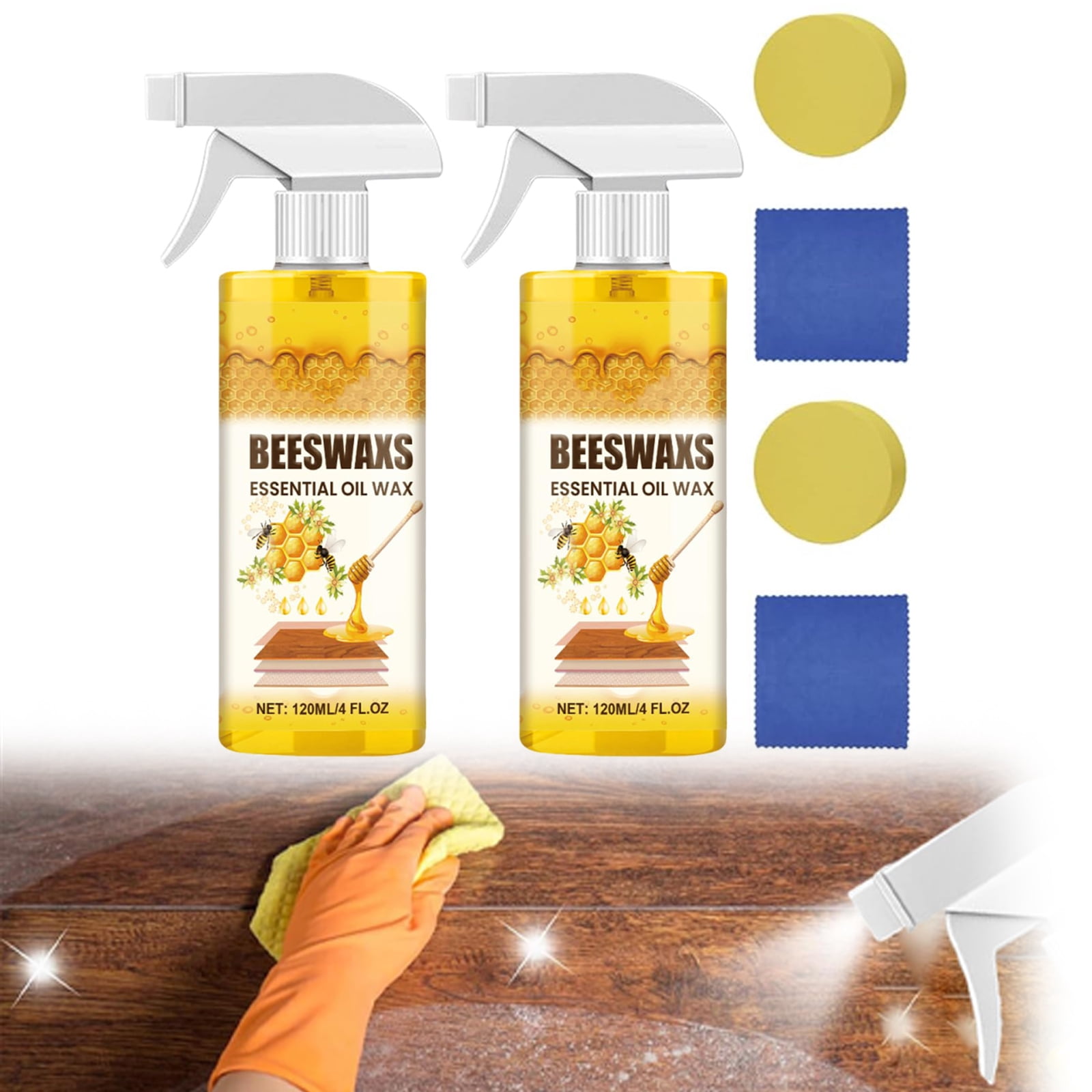 120ML Beeswax Wood Polish Spray, Natural Beeswax & Essential Oil Wax for Wood Furniture Floors, Cleaner & Conditioner for Living Room Kitchen(2PCS)