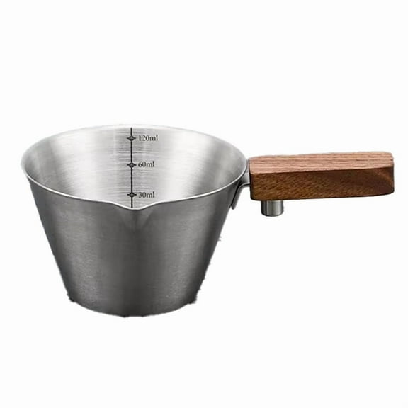 120ML Espresso Measuring Cup with Scale,StainlessSteel Coffee Pouring Cup,Wood Handle,Tool for Precision Coffee Making B