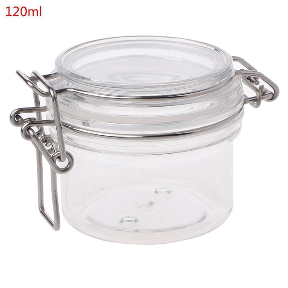 120ML Plastic Round Clip Top Storage Jar With Airtight Seal Lid Kitchen Food Con